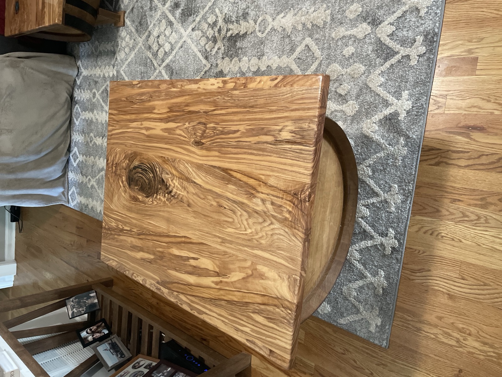 Hand-finished half-barrel coffee table made from reclaimed wine-barrel staves